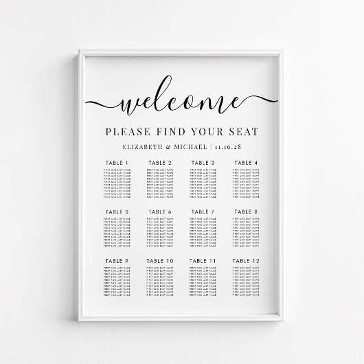 Poster Plan de table de mariage élégant pour 12 tables
