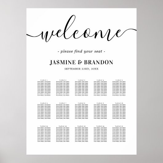 Poster Plan de table de mariage élégant pour 15 tables (Devant)