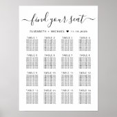 Poster Plan de table de mariage élégant pour 16 tables (Devant)