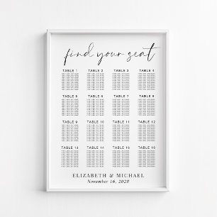 Poster Plan de table de mariage élégant pour 16 tables