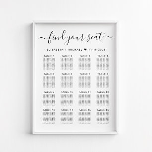 Poster Plan de table de mariage élégant pour 16 tables