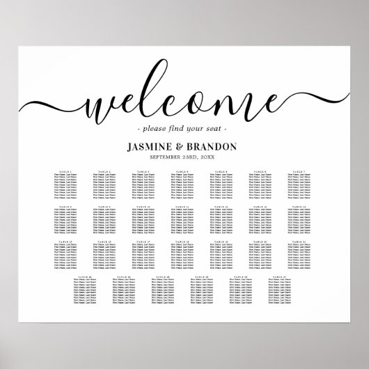 Poster Plan de table de mariage élégant pour 27 tables (Devant)