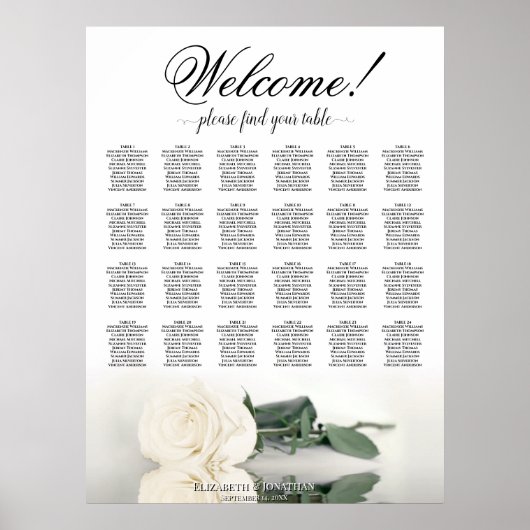 Poster Plan de table de mariage élégant Rose Blanche 24 t (Devant)