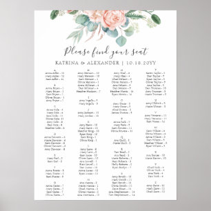 Poster Plan de table de mariage élégant rose floral simpl