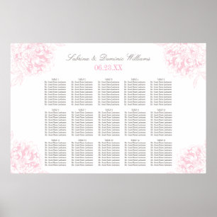 Poster Plan de table de mariage élégant rose gris floral