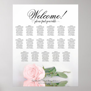 Poster Plan de table de mariage élégant Rose rose 17 tabl