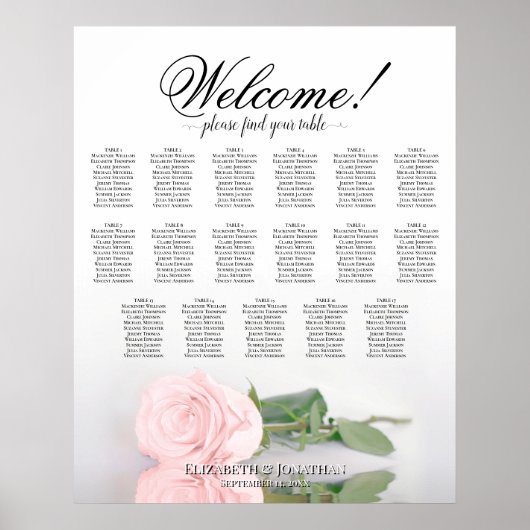 Poster Plan de table de mariage élégant Rose rose 17 tabl (Devant)