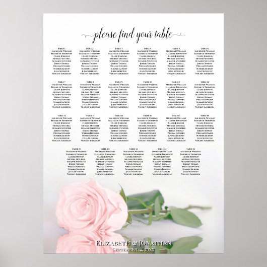 Poster Plan de table de mariage élégant Rose rose 23 Tabl (Devant)