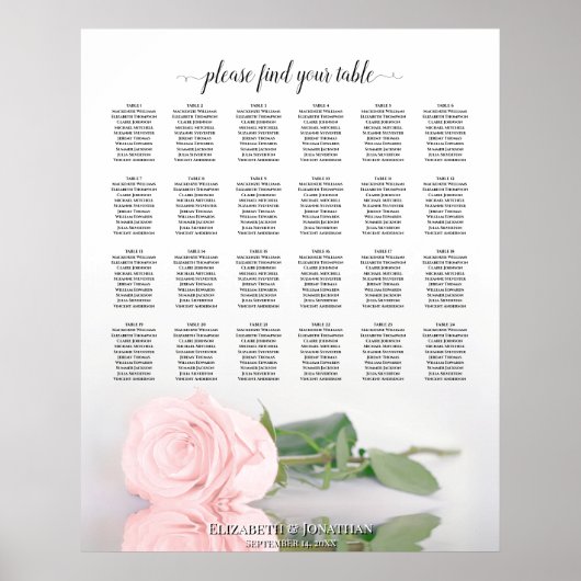 Poster Plan de table de mariage élégant Rose rose 24 (Devant)