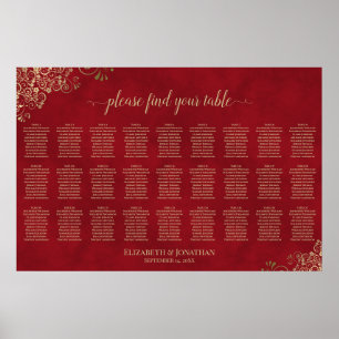 Poster Plan de table de mariage élégant rouge et or 27 ta