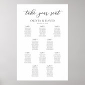 Poster Plan de table de mariage élégant Script 10 Tables (Devant)