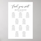 Poster Plan de table de mariage élégant Script 10 Tables (Devant)