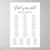 Poster Plan de table de mariage élégant Script 13 Tables (Devant)