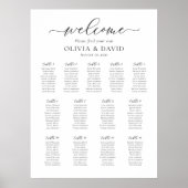 Poster Plan de table de mariage élégant Script 13 Tables (Devant)
