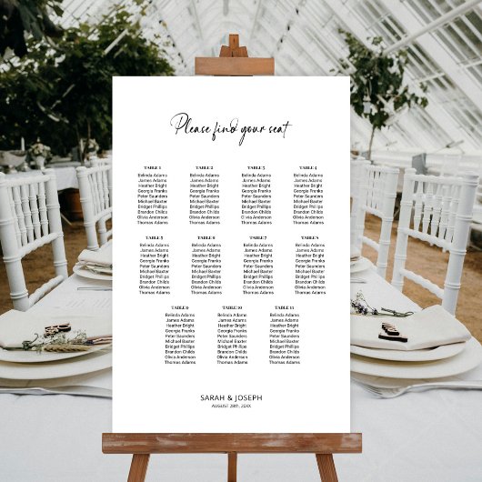 Poster Plan de table de mariage élégant simple 11 tables