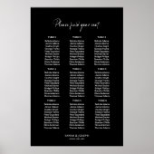 Poster Plan de table de mariage élégant simple noir à 9 t (Devant)