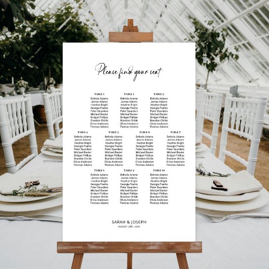 Poster Plan de table de mariage élégant simple pour 10 ta