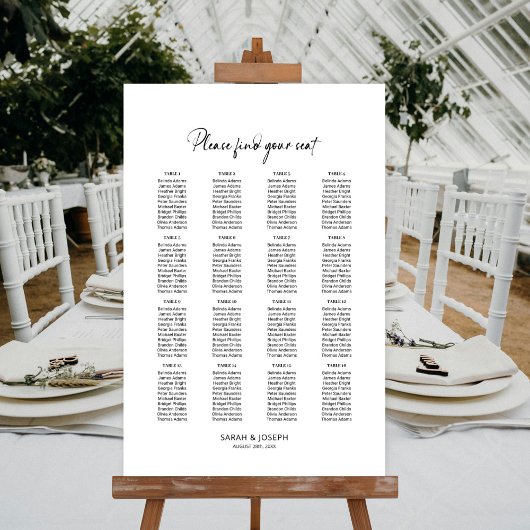 Poster Plan de table de mariage élégant simple pour 16 ta