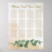 Poster Plan de table de mariage élégant vert et or (Devant)