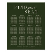 Poster Plan de table de mariage élégant vert olive (Devant)