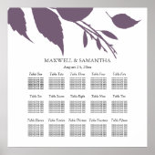 Poster Plan de table de mariage Élégantes feuilles violet (Devant)