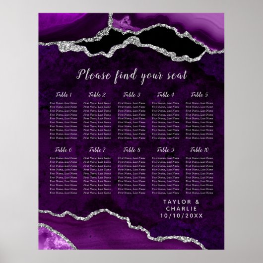 Poster Plan de table de mariage en Agate Argent Violet 12 (Devant)
