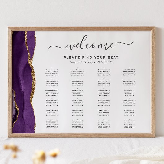Poster Plan de table de mariage en Agate Or Violet