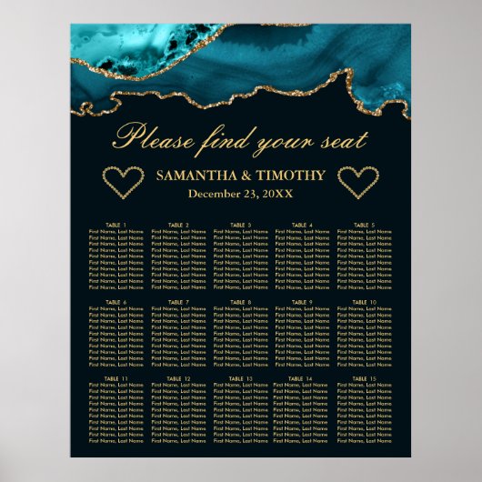 Poster Plan de table de mariage en agate pailletée de sar (Devant)