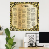 Poster Plan de table de mariage en damas or et noir (Bureau à domicile)