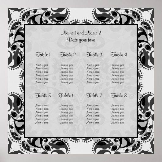 Poster Plan de table de mariage en damas victorien (Devant)