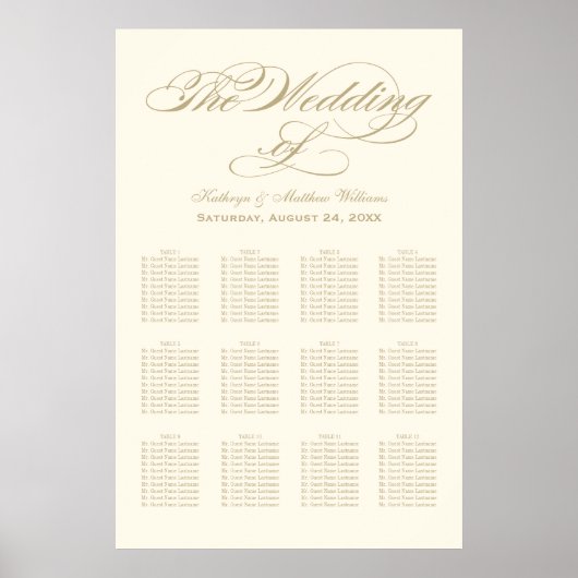Poster Plan de table de mariage en ivoire avec calligraph (Devant)
