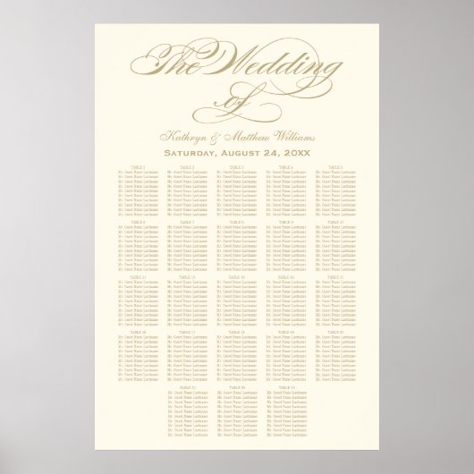 Poster Plan de table de mariage en ivoire avec calligraph (Devant)