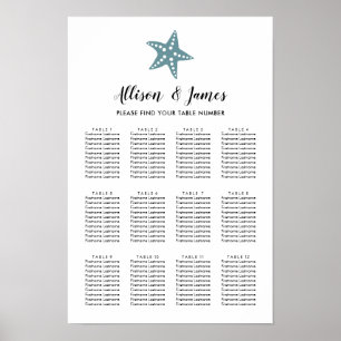 Poster Plan de table de mariage étoile de mer moderne, gr