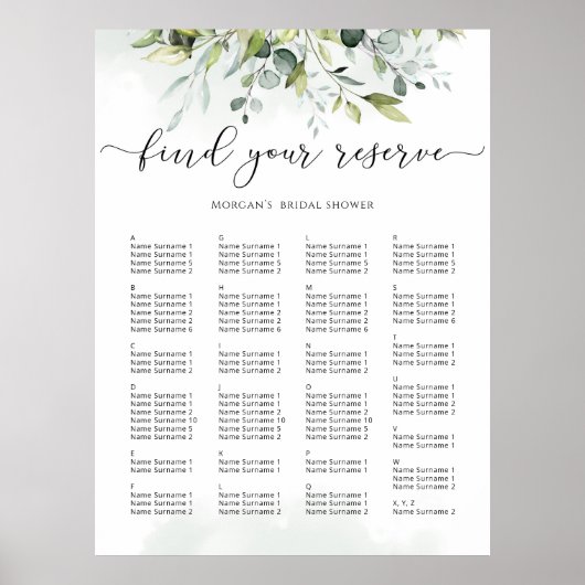 Poster Plan de table de mariage eucalyptus (Devant)