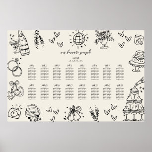 Poster Plan de table de mariage fantaisiste vintage dessi