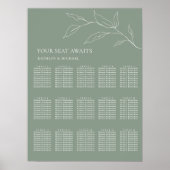 Poster Plan de table de mariage feuille d'olive vert saug (Devant)