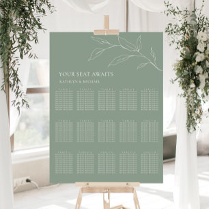Poster Plan de table de mariage feuille d'olive vert saug