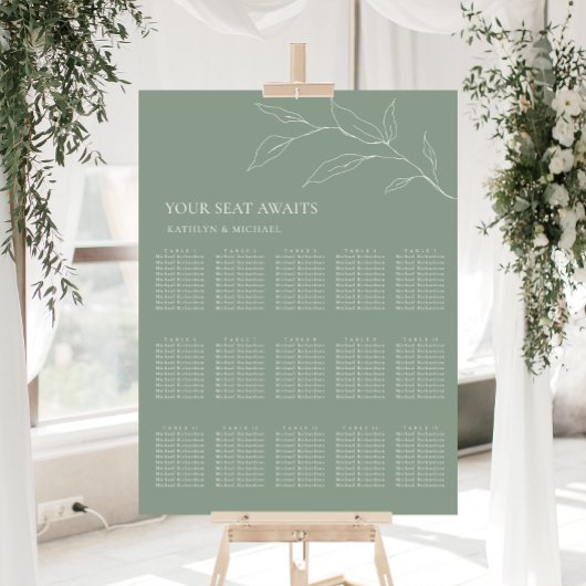 Poster Plan de table de mariage feuille d'olive vert saug