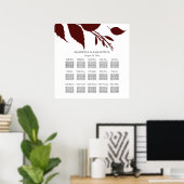 Poster Plan de table de mariage Feuilles bordeaux élégant (Bureau à domicile)