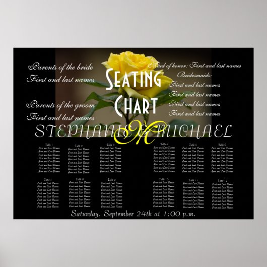 Poster Plan de table de mariage Fleur Fleurir Monogramme (Devant)