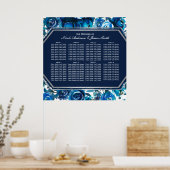 Poster Plan de table de mariage Fleurs Florales Indigo Bl (Cuisine)