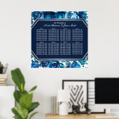 Poster Plan de table de mariage Fleurs Florales Indigo Bl (Bureau à domicile)