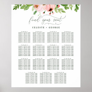 Poster Plan de table de mariage floral aquarelle rose sau