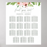Plan de table de mariage floral aquarelle rose ten