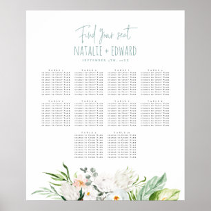 Poster Plan de table de mariage floral aquarelle tropical