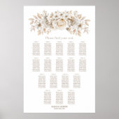Poster Plan de table de mariage floral blanc 17 tables (Devant)