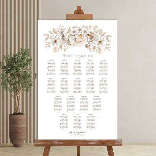 Poster Plan de table de mariage floral blanc 17 tables