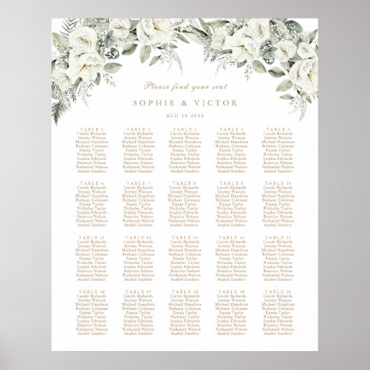Poster Plan de table de mariage floral blanc 20 (Devant)