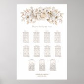 Poster Plan de table de mariage floral blanc à 11 tables (Devant)