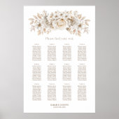 Poster Plan de table de mariage floral blanc à 12 tables (Devant)